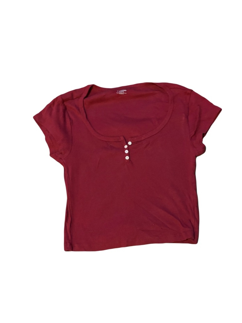 No Boundaries Short Sleeve Henley Scoop Neck Top - Burgundy